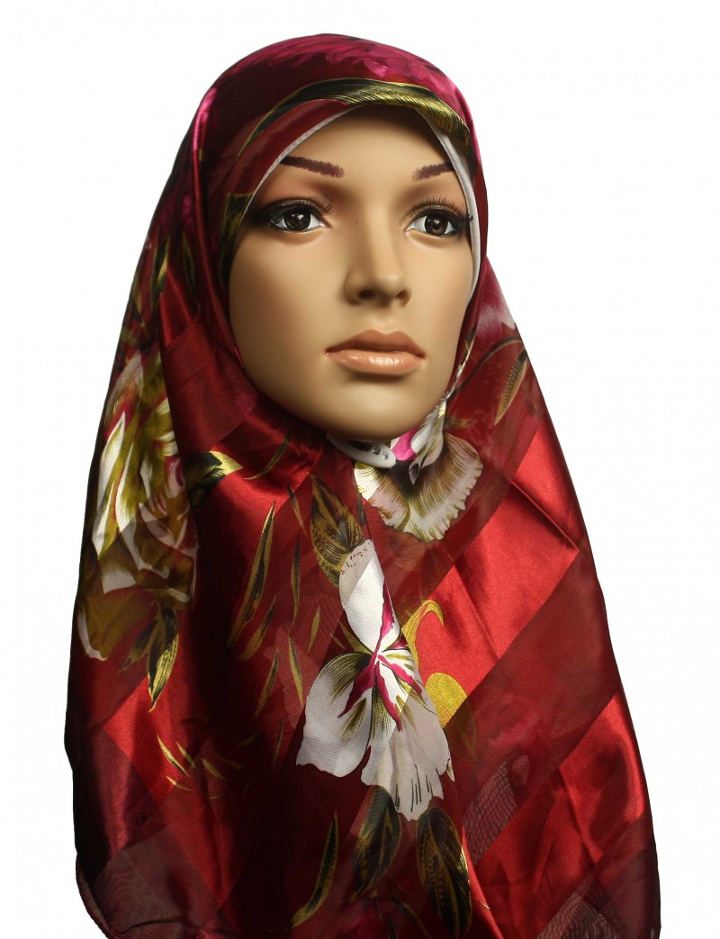 Red Floral Square Hijab