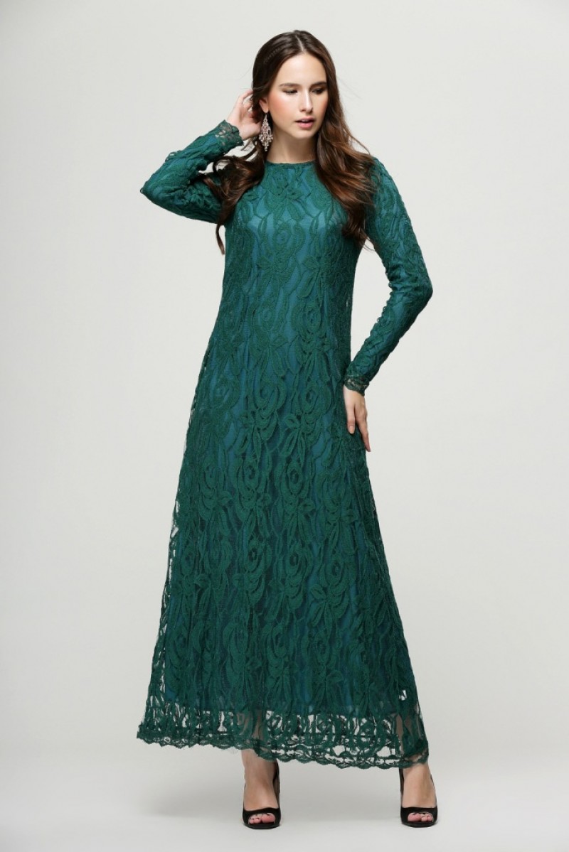 Green Lace Chiffon Abaya XXL 