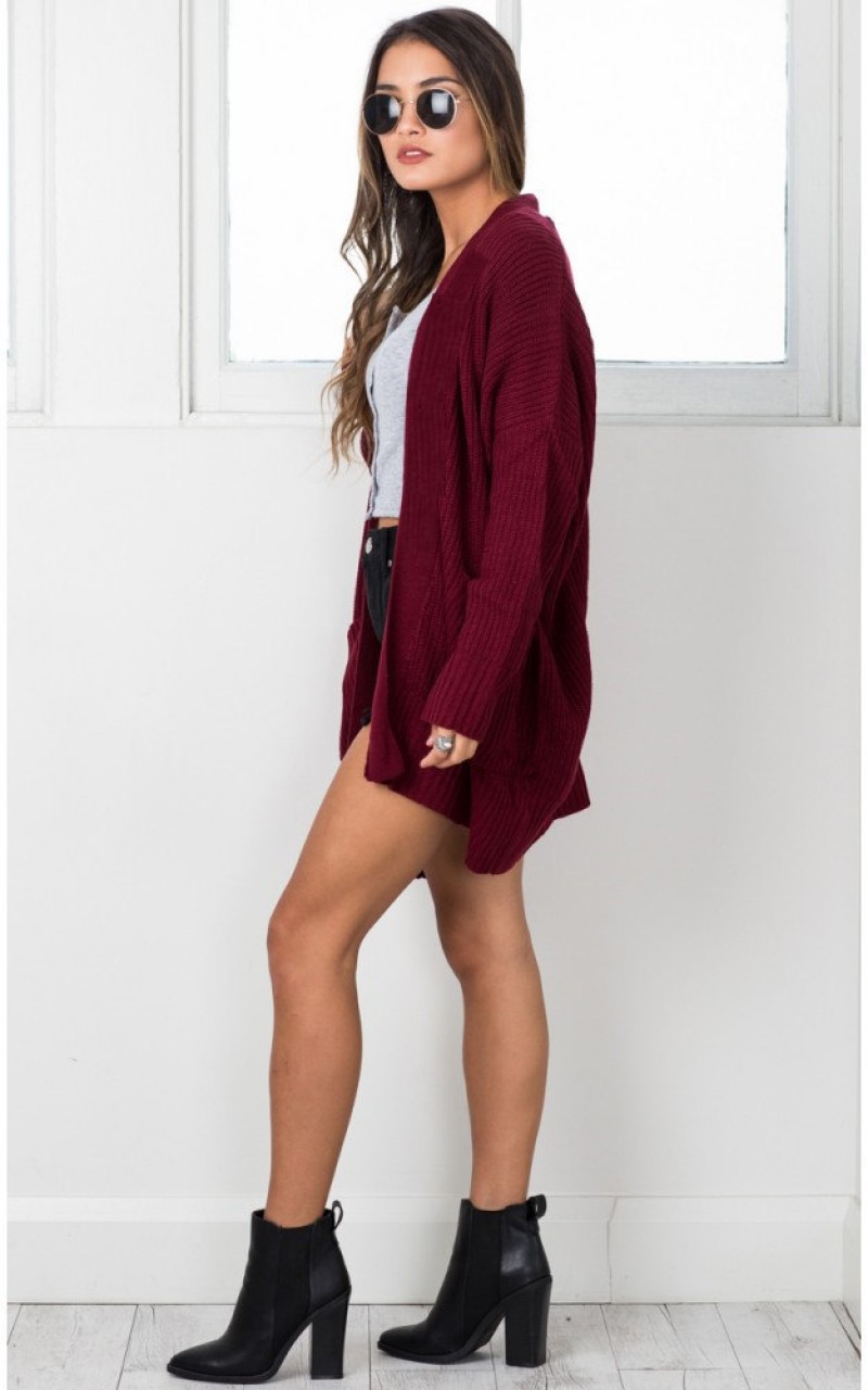 Wine Red Ribbed Cardigan Large