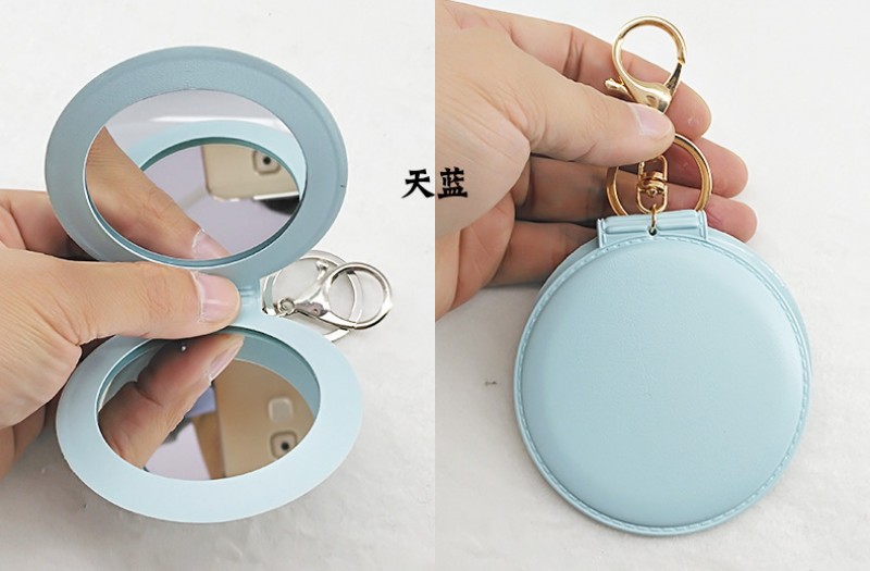 Sky Blue Golden Keychain Small Round Mirror Keyring