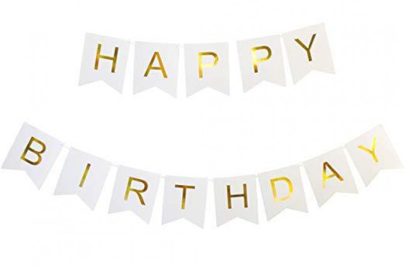 White Bronzing Fish Tail Flag Happy Birthday Bunting