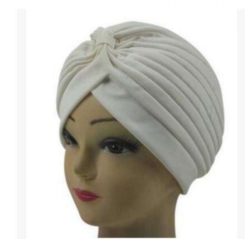 White Classic Turban Scarf Cap 
