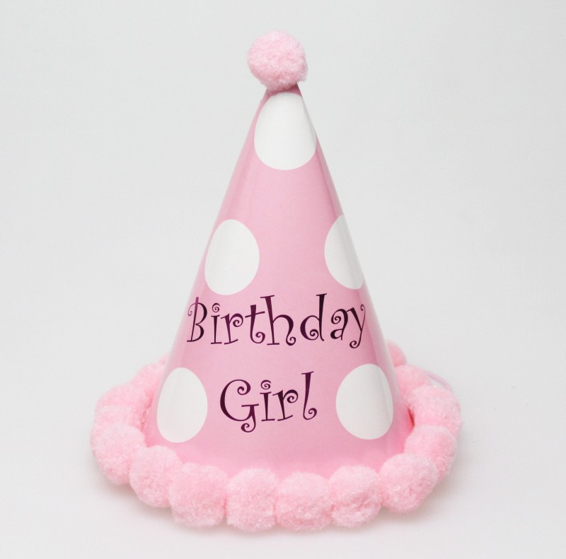 Polka Dot Pure Pink Pom Pom Birthday Hat