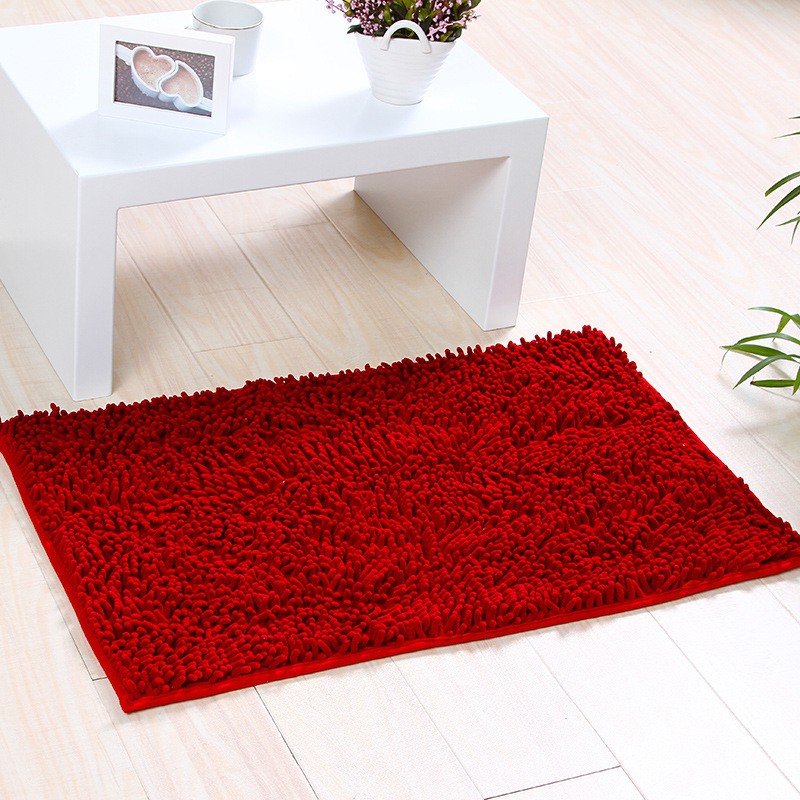 Long Hair Wine Red 40 × 60cm Chenille Bathroom Floor Mat