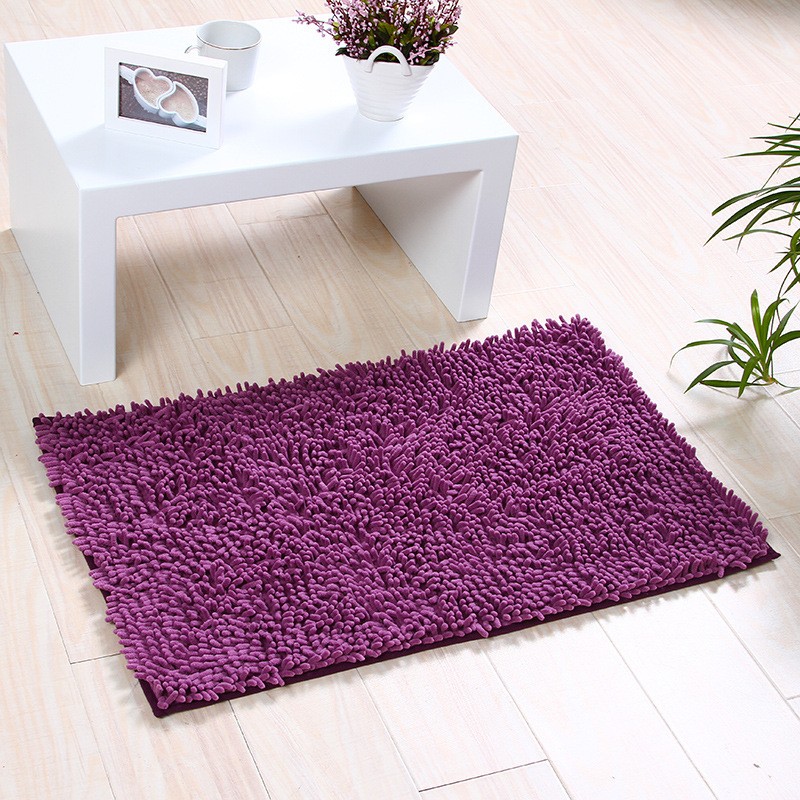 Long Hair Light Purple 40 × 60cm Chenille Bathroom Floor Mat