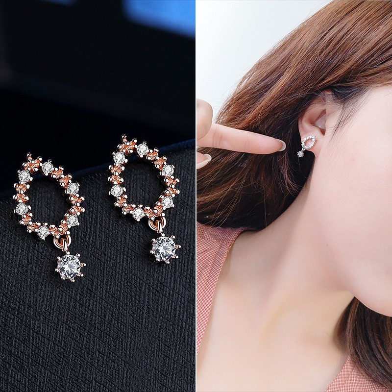 Wh205-Rose Gold Silver Needle Korean Style Earrings