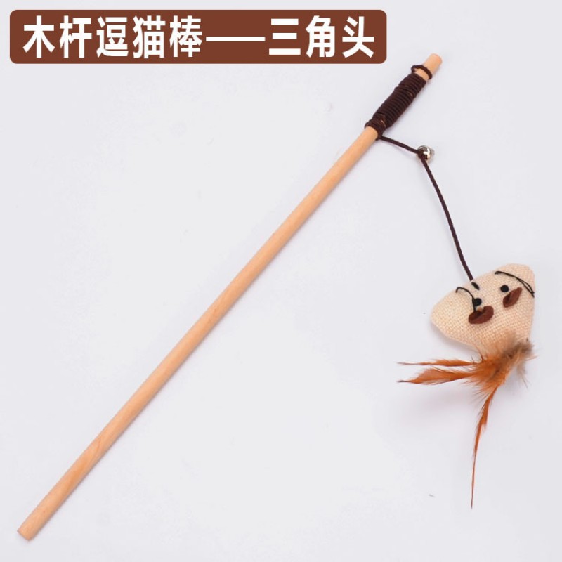 Linen Triangle Head Wood Length 40cm Cat Stick Toy