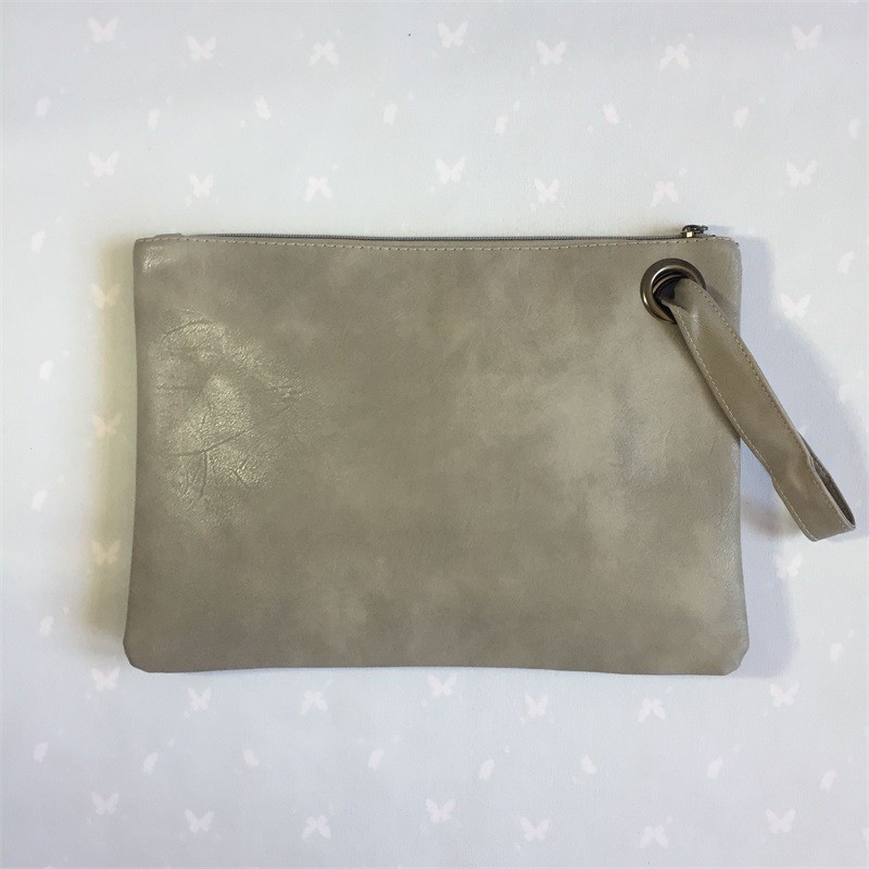 Light Gray Zipper Large Clutch Handbag