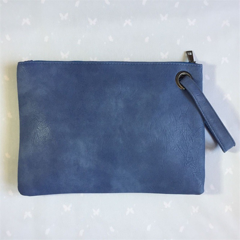 Light Blue Zipper Large Clutch Handbag