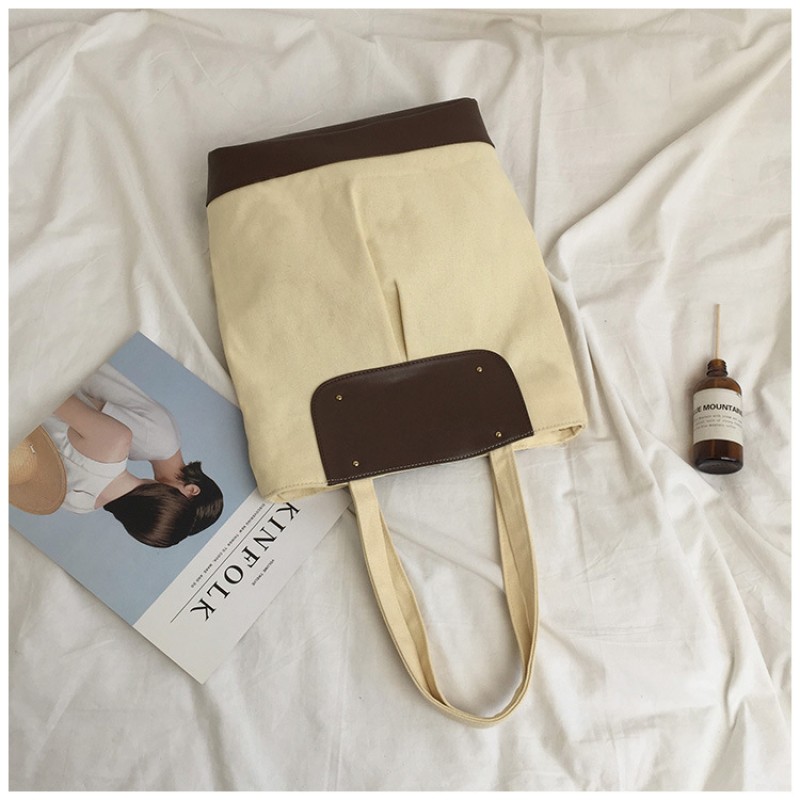 Yellow Brown Canvas Retro Tote Bag