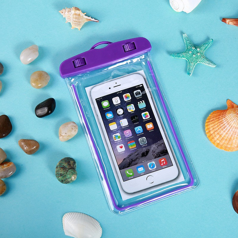 Purple Waterproof Splashproof Transparent Mobile Phone Pouch