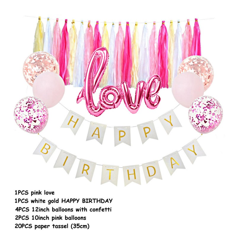 Fszh001 Gold Confetti Balloon Tassel Birthday Set