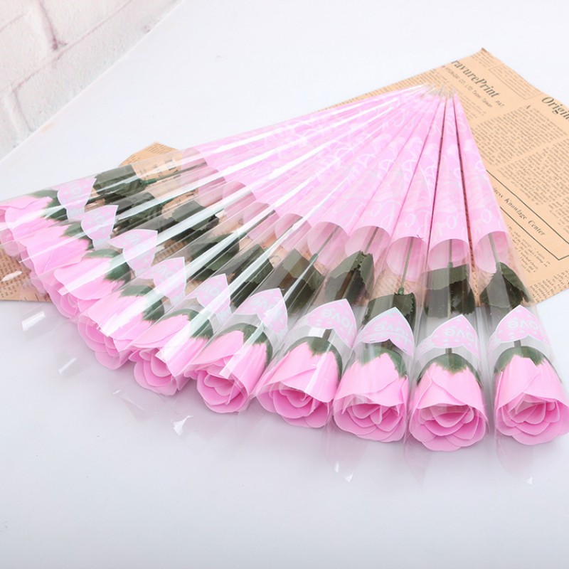 Long Thick Love Single Pink Soap Rose