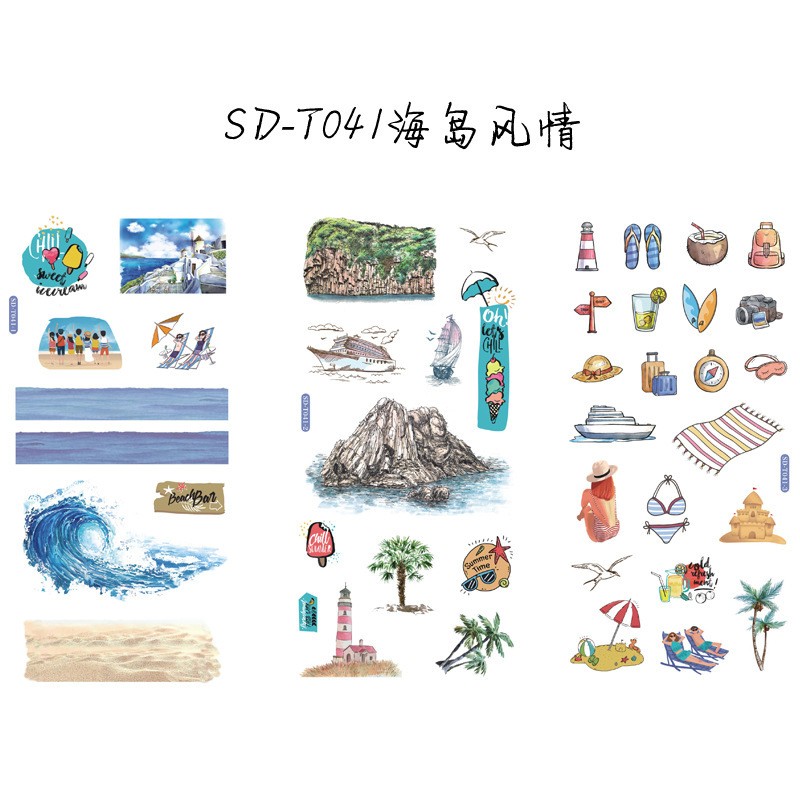 Sdt041 Island Style 3 Pieces Sticker Sheet Pack
