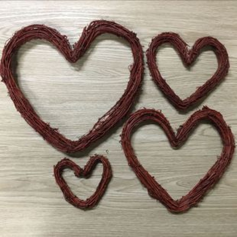 15cm Outer Diameter Soil Vine Wreath Heart Shaped Red Rattan Heart Craft Supplies