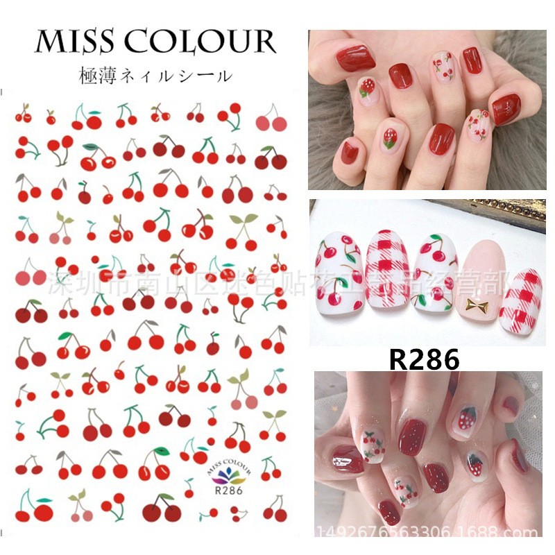 R286 Hand Painted Cherry Nail Stickers