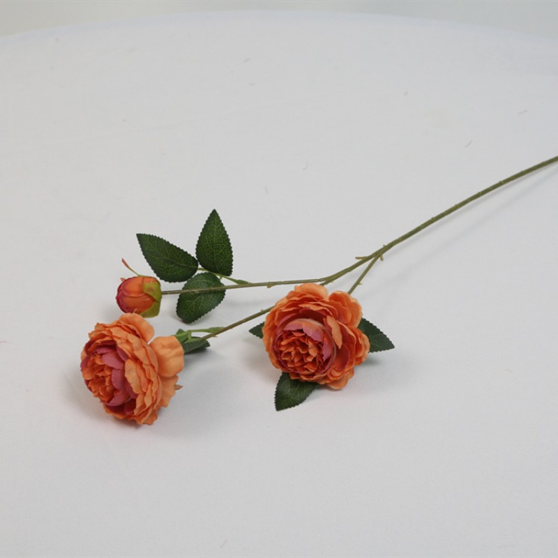 Orange 3 Head Peony Fake Flower Artificial