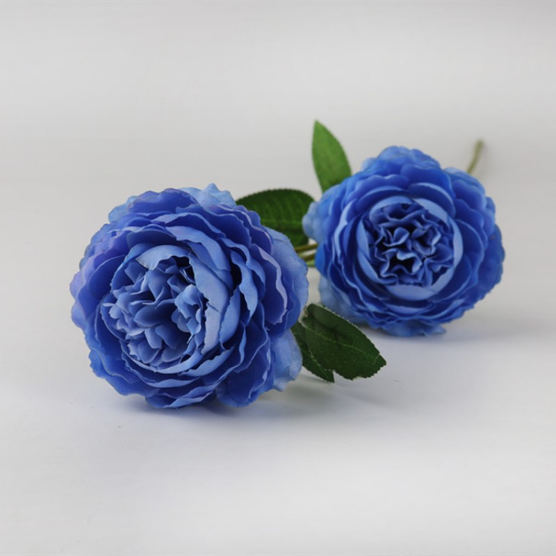 Dark Blue 3 Head Peony Fake Flower Artificial