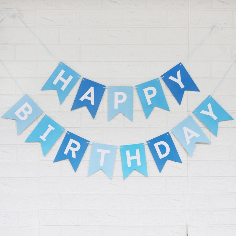 Small Fish Tail Dark Blue Light Blue Happy Birthday Bunting