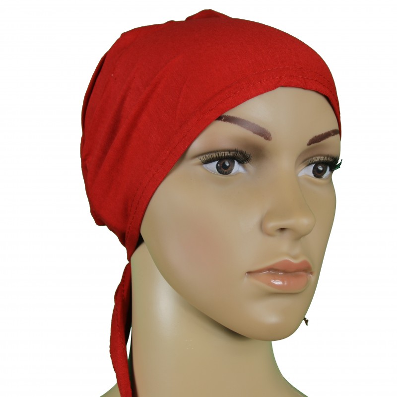 Red Tie Back Hijab Cap