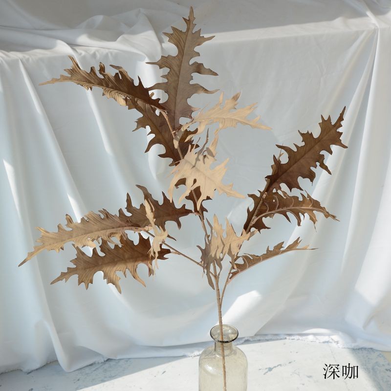Single Branch Serrated Leaf Dark Coffee Artificial Flower Clearance