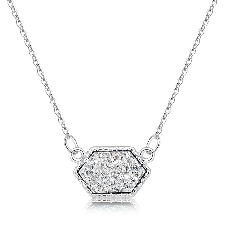 Nz3 43-Silver and White Crystal Cluster Necklace Pendant Clearance