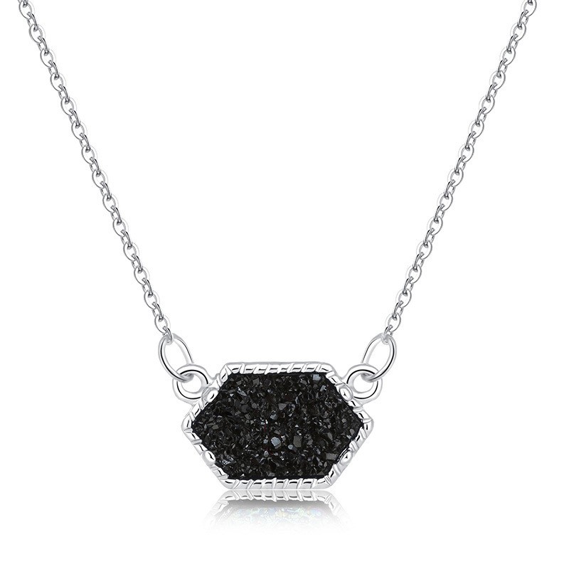 Nz342-Silver and Black Crystal Cluster Necklace Pendant Clearance