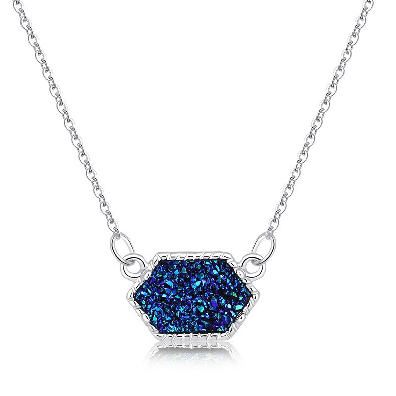 Nz344-Silver and Blue Crystal Cluster Necklace Pendant Clearance