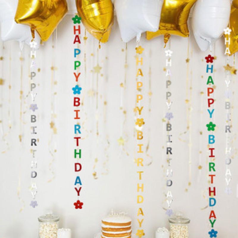 Vertical Letter Garland Birthday Mirror Silver Hanging Pendant