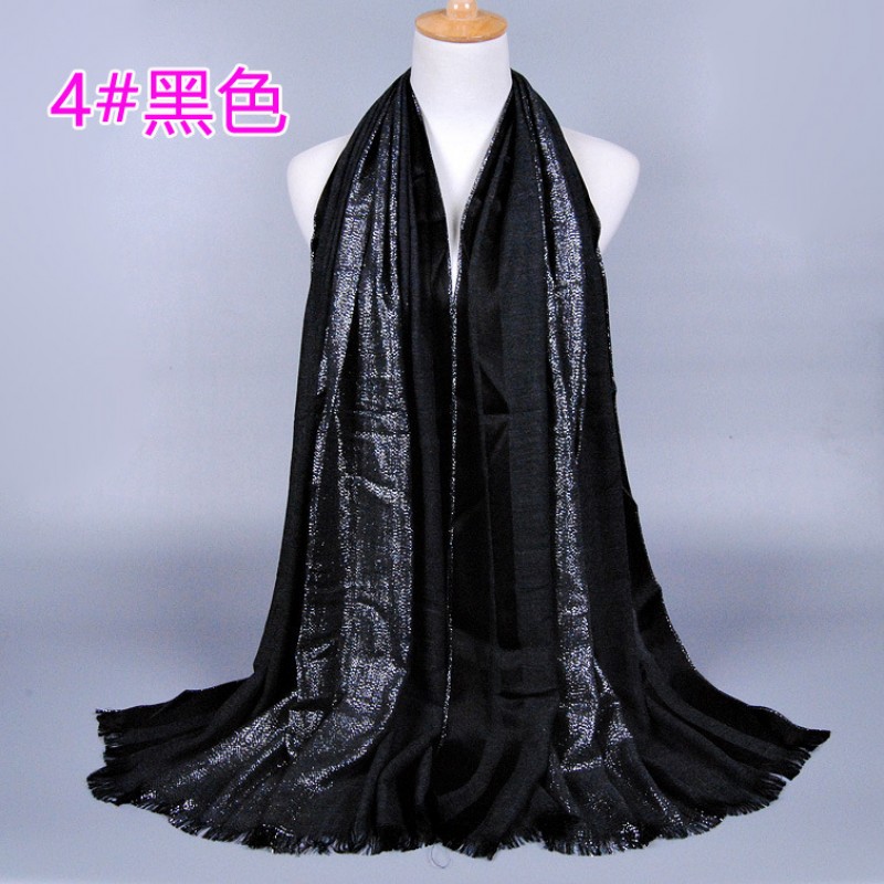 Black Stripped Satin Cotton Scarf