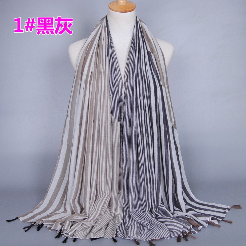 black ash Two Tone Stripe Tassel Scarf