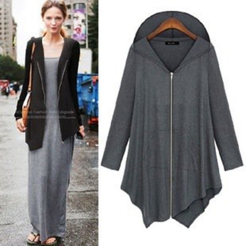 Dark gray Hooded Zipper Cardi Large
