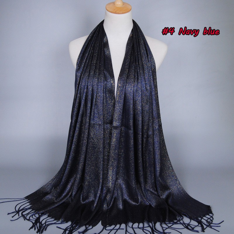 Navy Gold Shimmer Cotton Scarf