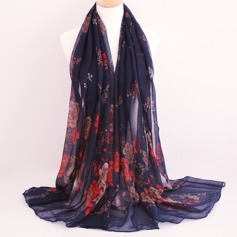 Navy Garden Foliage Print Scarf
