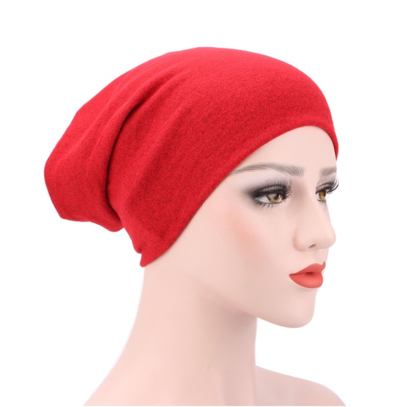 Red Winter Knit Scarf Tube Cap Adjustable 