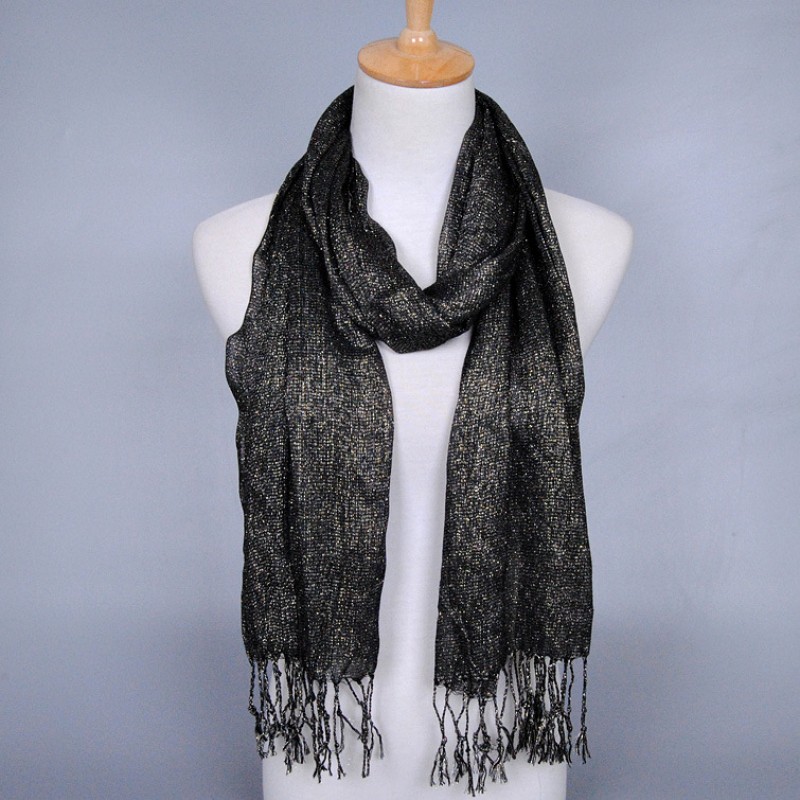 Gold Black Cotton Shimmery Lustre Scarf