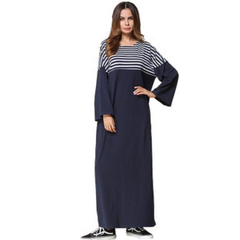 Navy Blue Solid Stripe Abaya XXL 