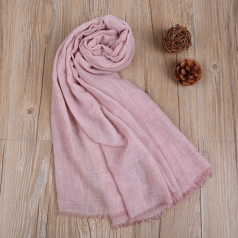 Dusty Pink Cotton Linen Retro Dyed Plain Scarf