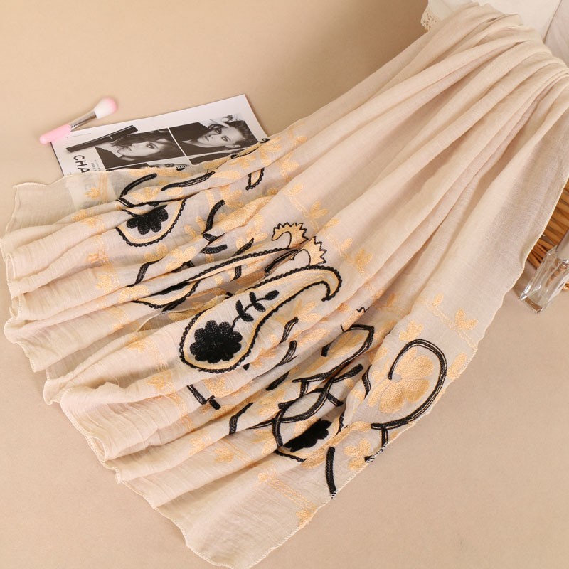 Cream Paisley Embroidered Royal Scarf
