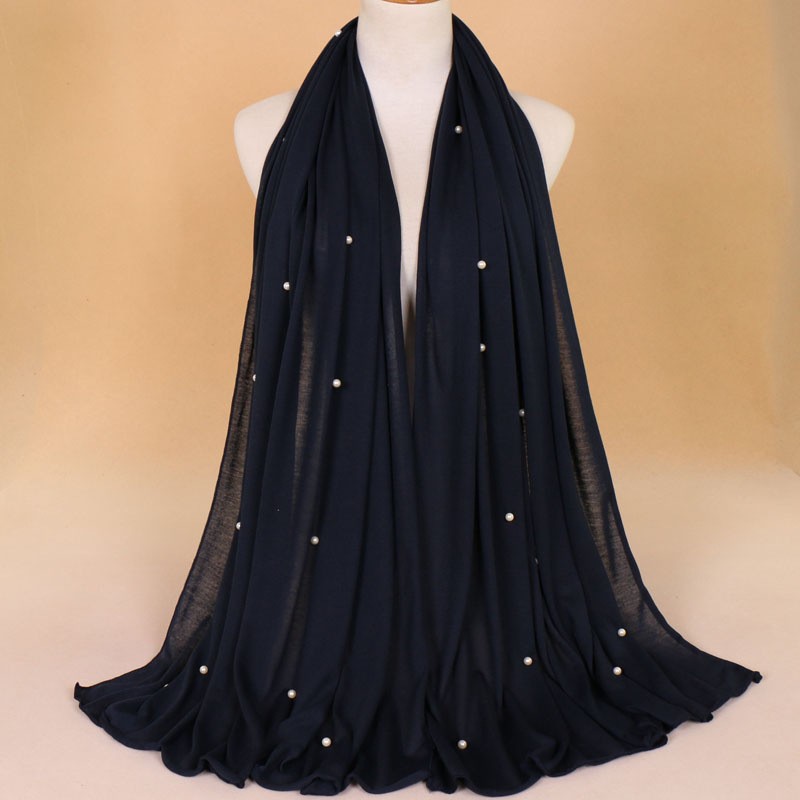 Navy Jersey Pearl Scarf
