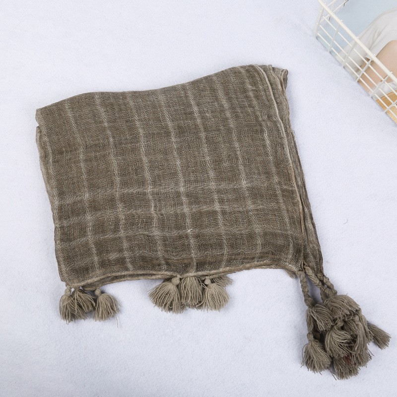 Grey Tasseled Retro Cotton Dye Scarf