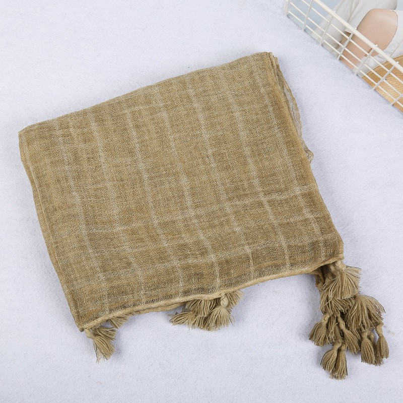 Beige Tasseled Retro Cotton Dye Scarf