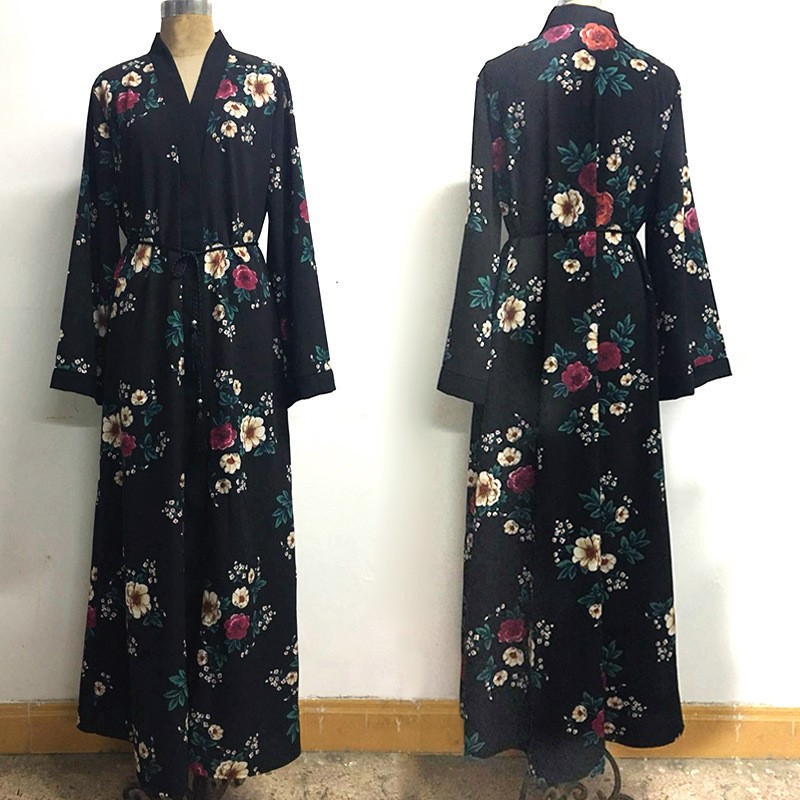 Black Floral Kimono Cardigan L (56) 