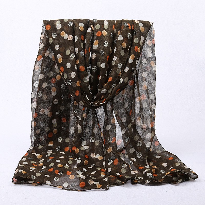 Army Green Colourful Polka Print Scarf