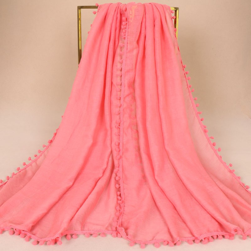 watermelon red Pom pom Cotton Scarf