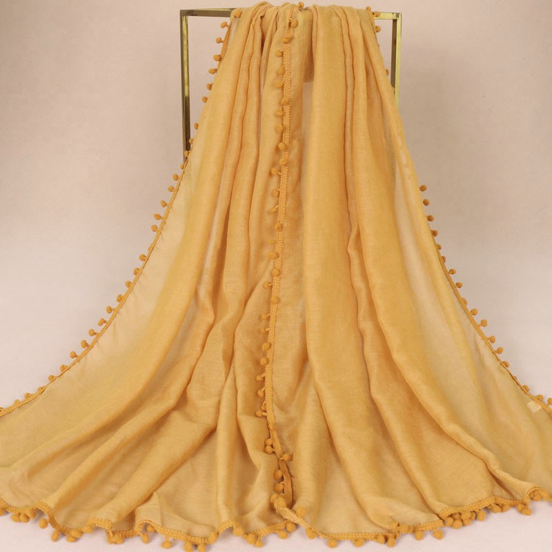 turmeric Pom pom Cotton Scarf