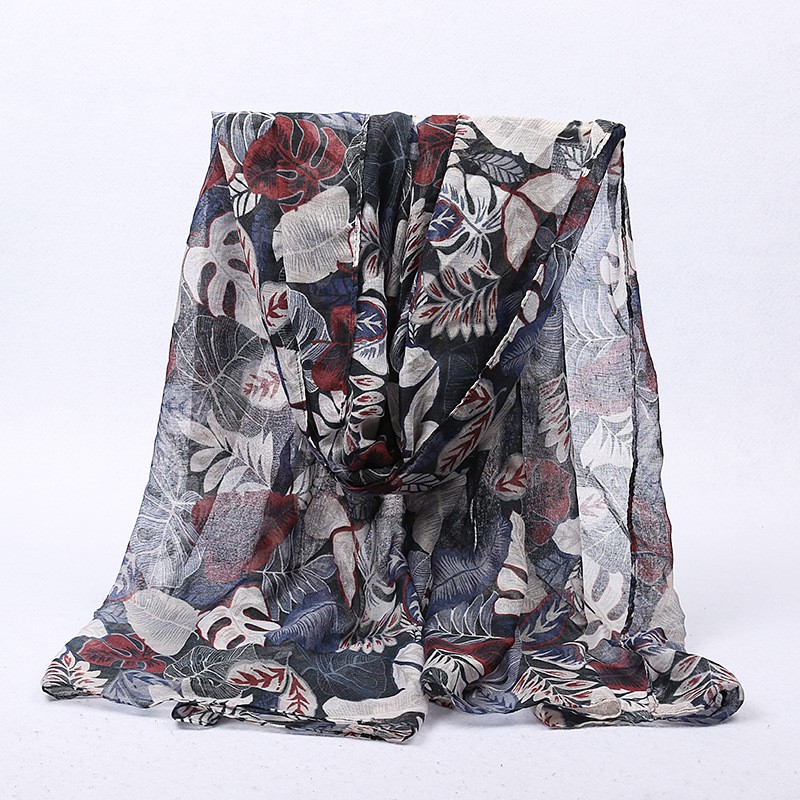 Navy Natural Foliage Print Scarf
