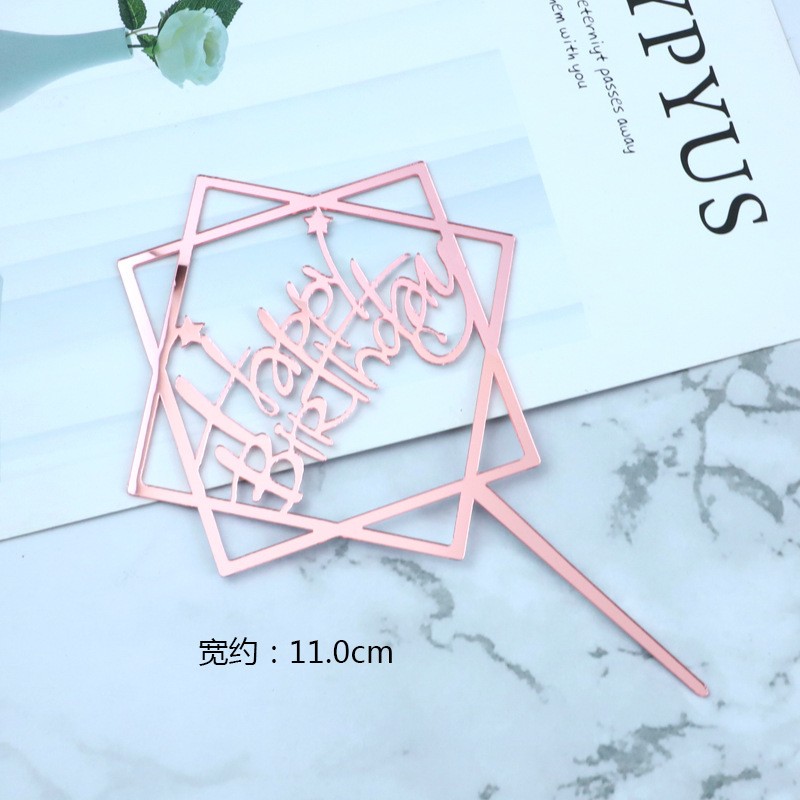 Acrylic - Rose Square With Pentagram - 10 Pack With Bottom Plate Cake Topper Clearance