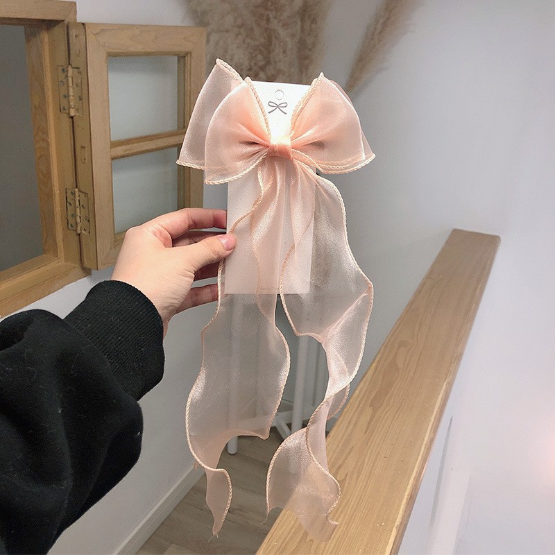 1# Orange Pink Organza Bow Hair Clip Clearance