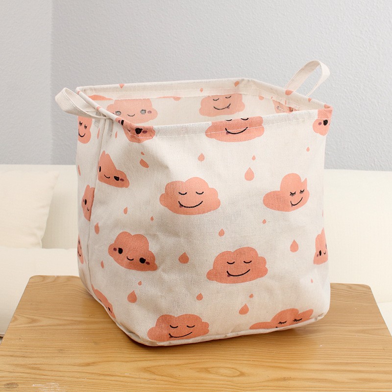 Big Square Pink Clouds Canvas Storage Basket